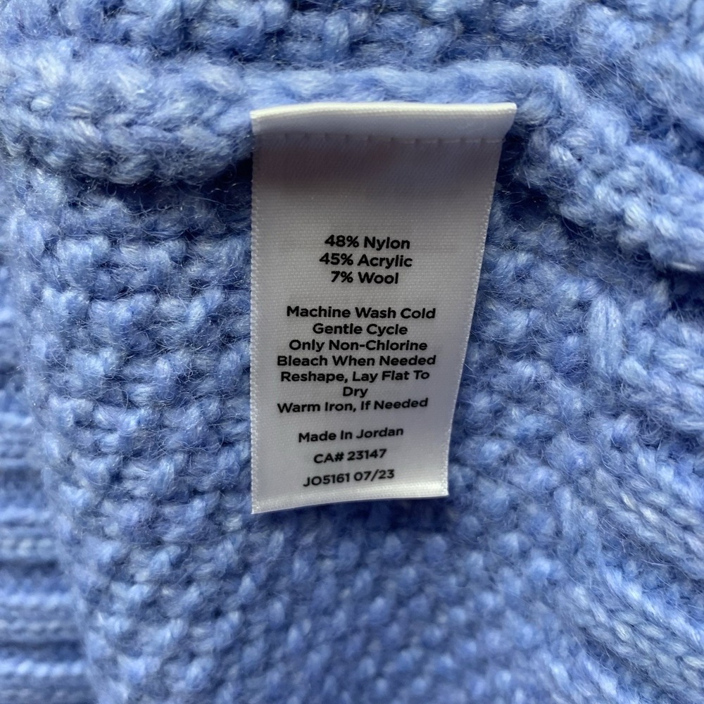 Talbots Balloon Sleeve Cable Knit Sweater Women Sz L Blue Wool Blend Crew Neck - Picture 7 of 11